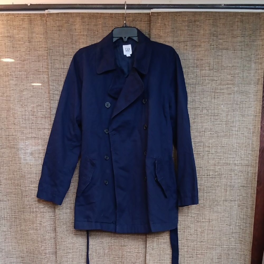 GAP Navy Cotton Double-Breasted Trench Coat